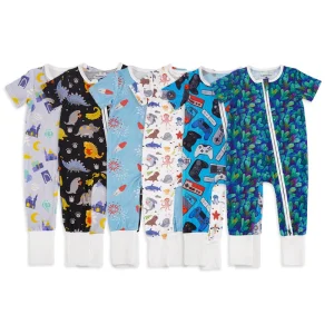 Organic Bamboo Baby Rompers Short Sleeve Newborn Onesie Baby Pajamas Baby Jumpsuit Two Way Zipper Romper Sleep Suit with Zip