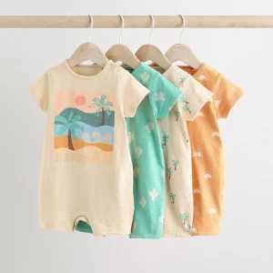 100% Cotton Baby Rompers With Button Short Sleeve Newborn Onesie Custom Sleep Suit Baby Sleeper Sustainable Knit Baby Jumpsuit