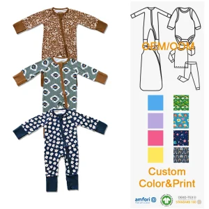 Organic Ribbed Bamboo Zipper Baby Rompers Baby Pajamas Knit Baby Jumpsuit Newborn Clothes Custom Print Newborn Onesie Sleepwear