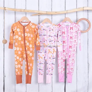Custom Newborn Baby Infant Organic 95% Bamboo 5% Spandex Rompers Clothes Toddler Kid Pajamas Sleepwear Clothing