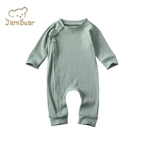 Organic Cotton Ribbed Baby Romper Knit Newborn Sleepsuit Infant Onesie Footed Baby Sleeper Two-way Zipper Baby Sweatshirt Romper