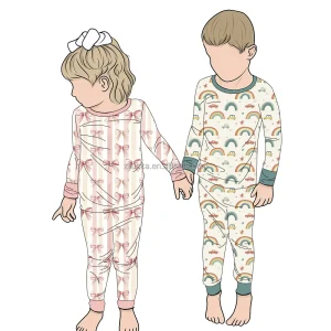 Custom Kids Bamboo Viscose Baby Clothing Bamboo Children Pajamas Long Sleeve Kids Pyjamas Set Wholesale